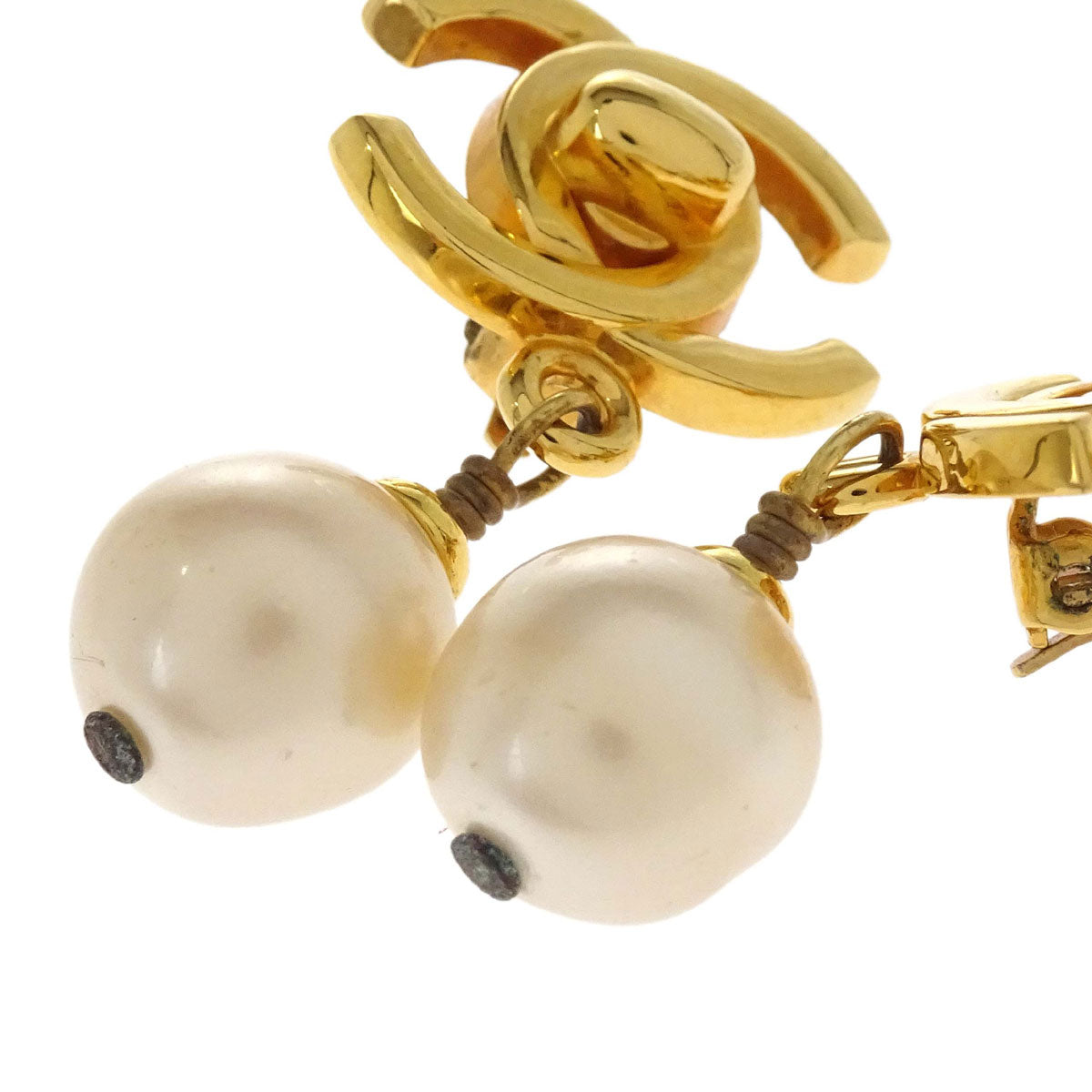 Chanel Turnlock Small Costume Pearl Dangle Clip-On Earrings 97P