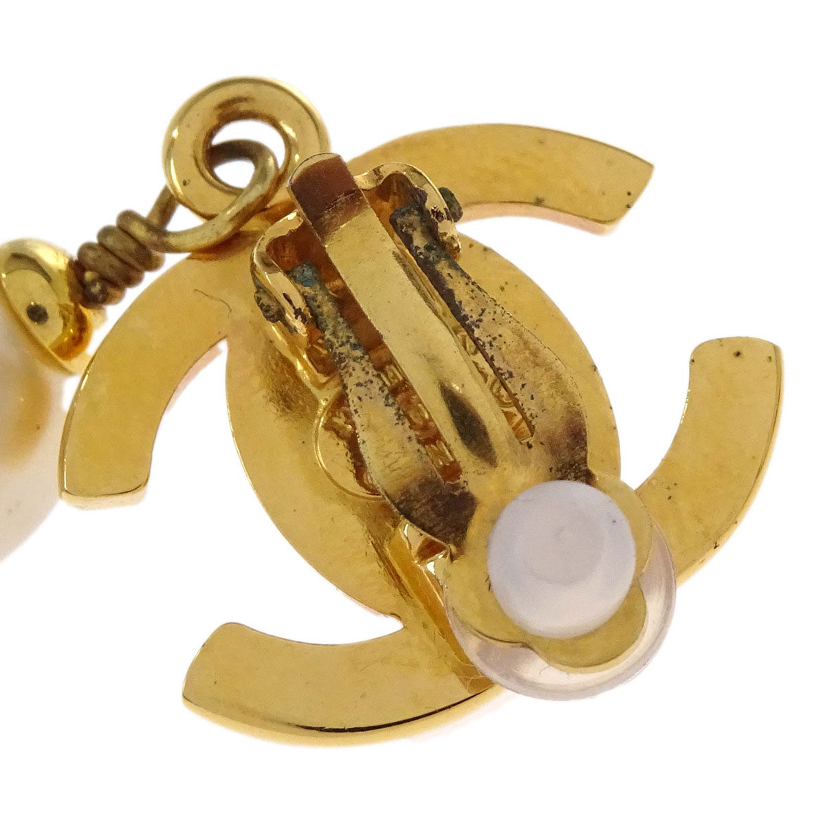 Chanel Turnlock Small Costume Pearl Dangle Clip-On Earrings 97P