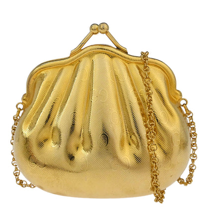 Gucci Gold Metal GG Minaudiere Kiss Lock Pochette Chain Shoulder Bag