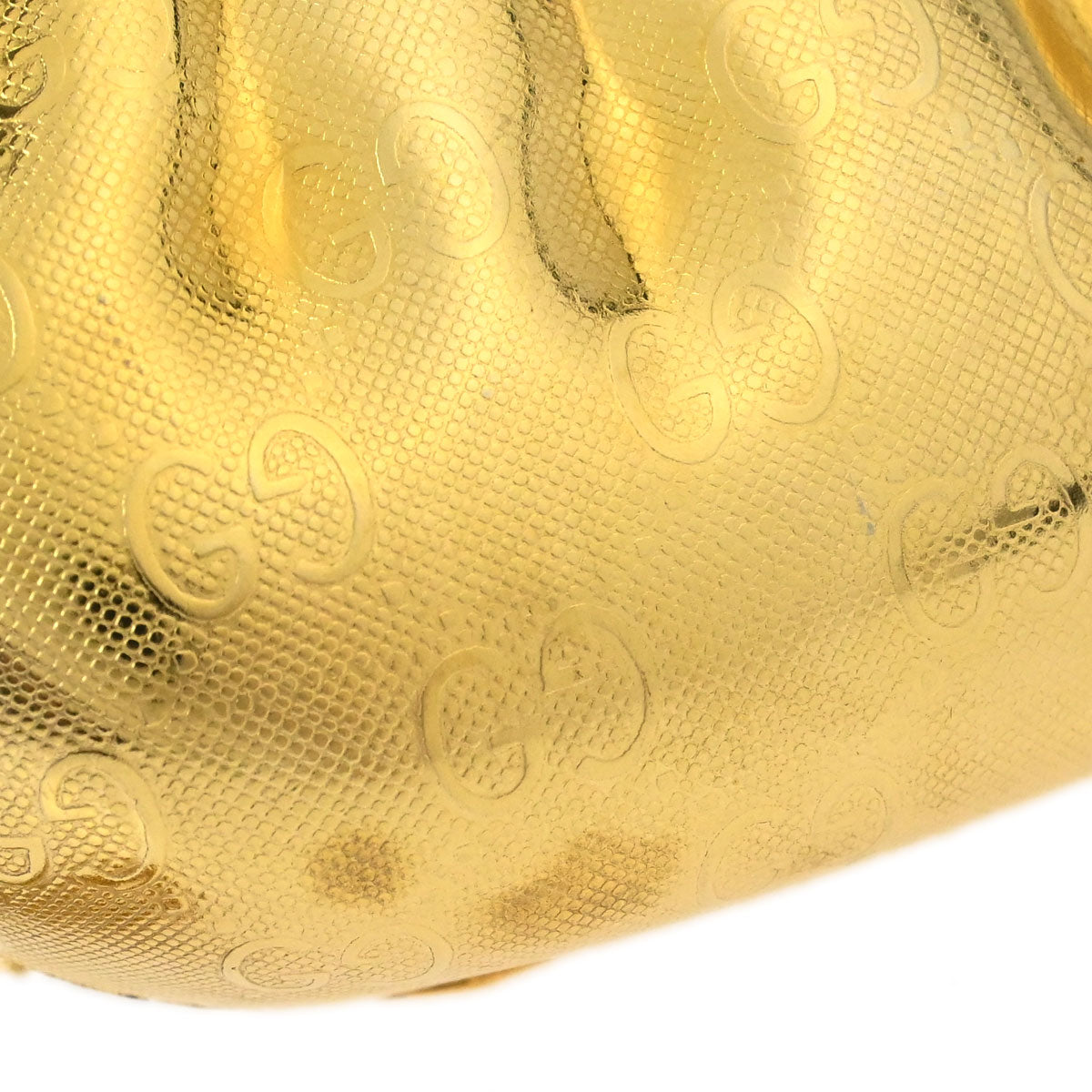 Gucci Gold Metal GG Minaudiere Kiss Lock Pochette Chain Shoulder Bag
