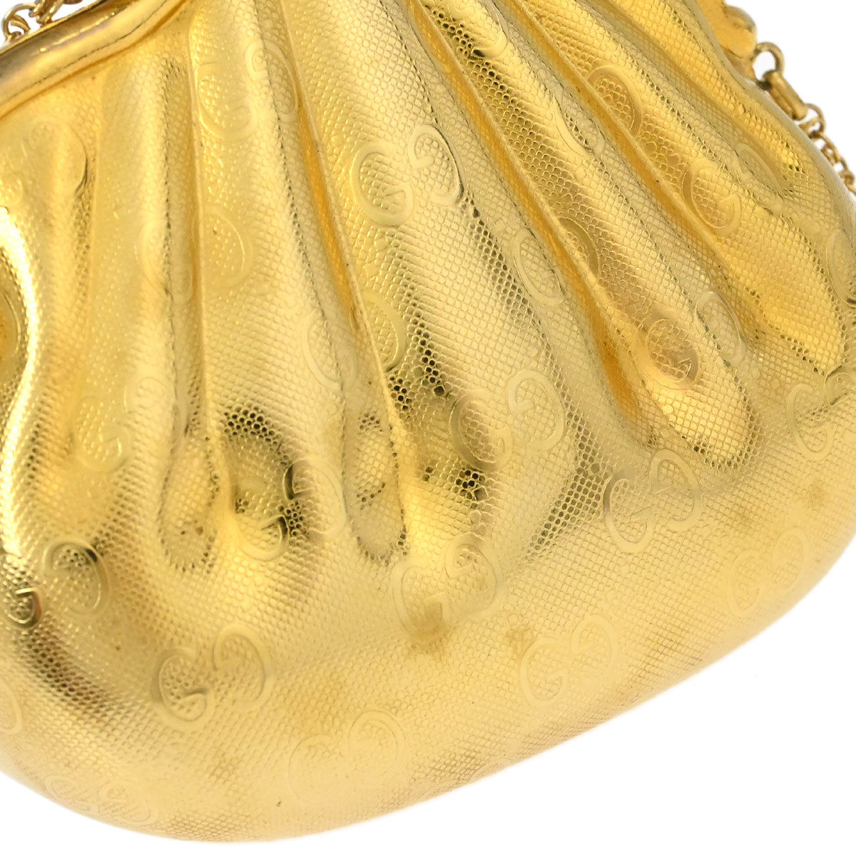 Gucci Gold Metal GG Minaudiere Kiss Lock Pochette Chain Shoulder Bag