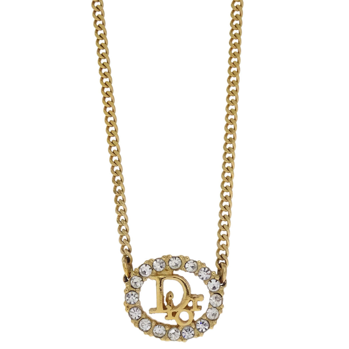 Christian Dior Necklace Pendant Gold Rhinestone