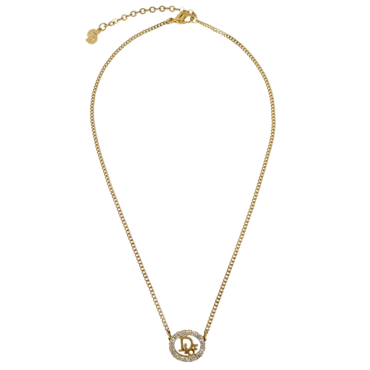 Christian Dior Necklace Pendant Gold Rhinestone