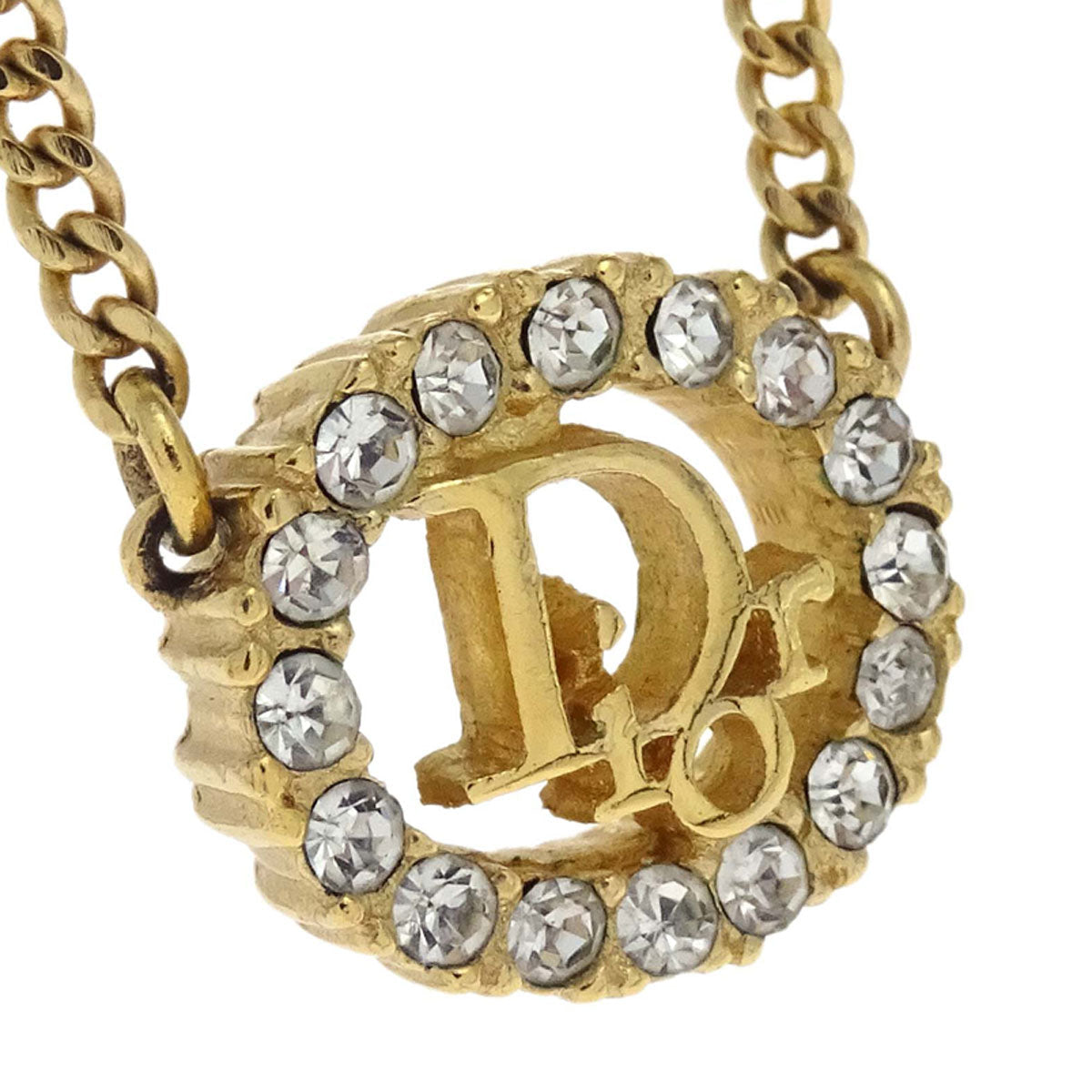 Christian Dior Necklace Pendant Gold Rhinestone