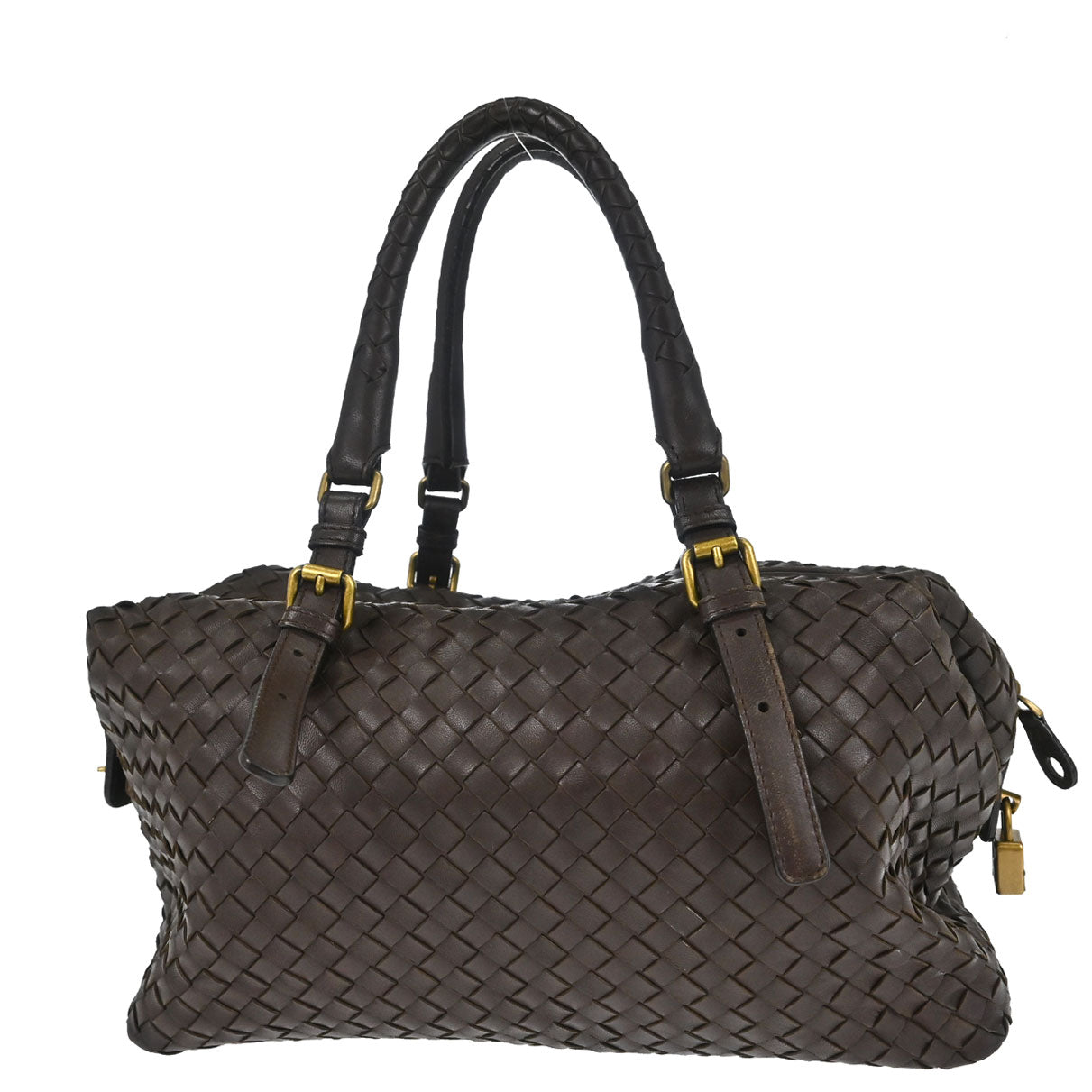 Bottega Veneta Brown Lambskin Intrecciato Handbag