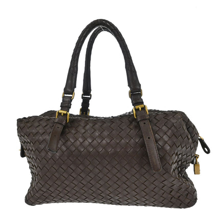 Bottega Veneta Brown Lambskin Intrecciato Handbag