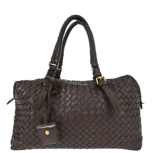 Bottega Veneta Brown Lambskin Intrecciato Handbag