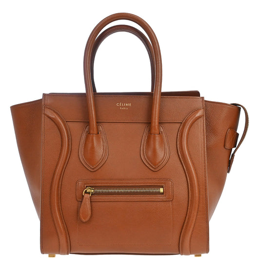 Celine Brown Calfskin Luggage Micro Tote Handbag