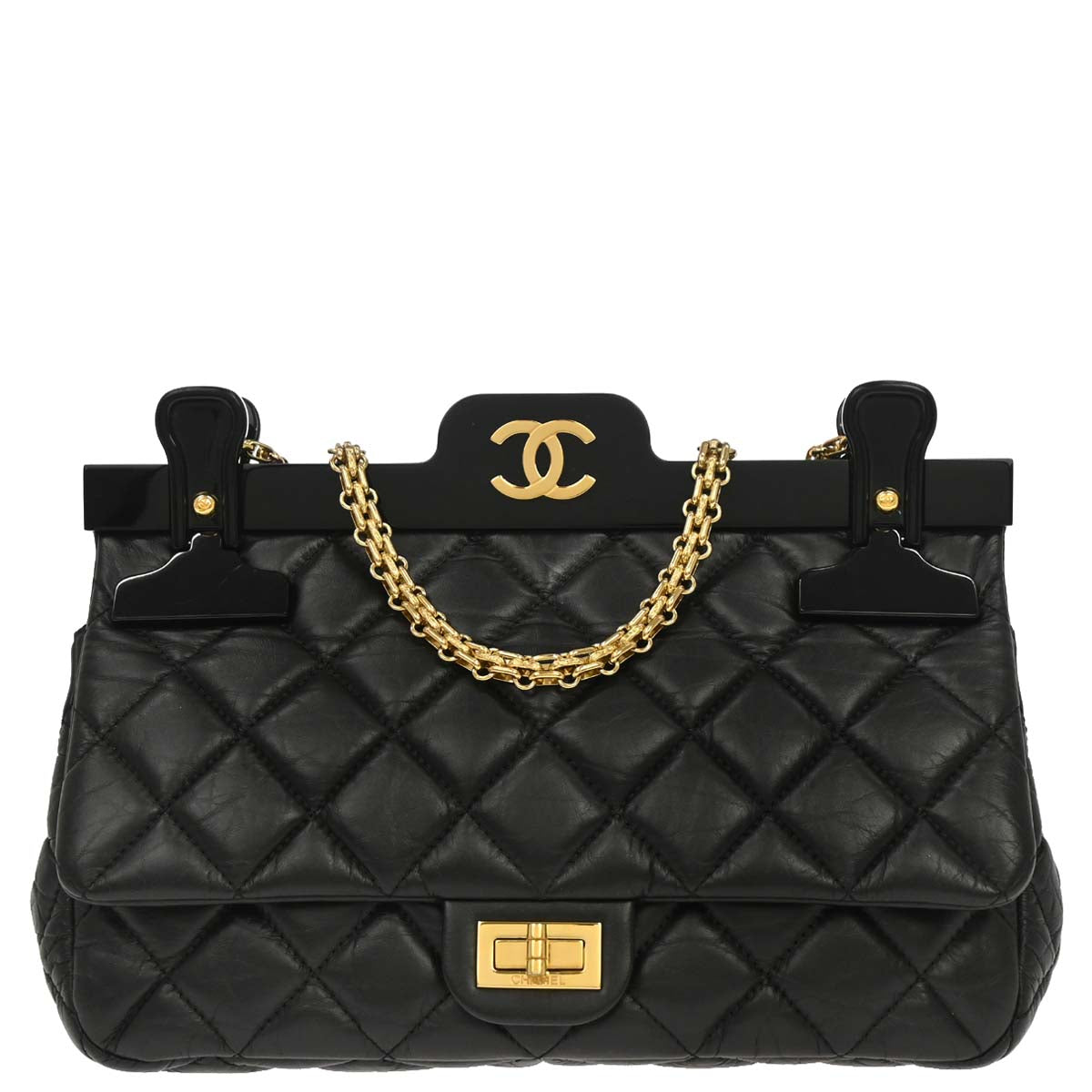 Chanel 2017 Black Calfskin Mademoiselle Lock Hanger Flap Shoulder Bag