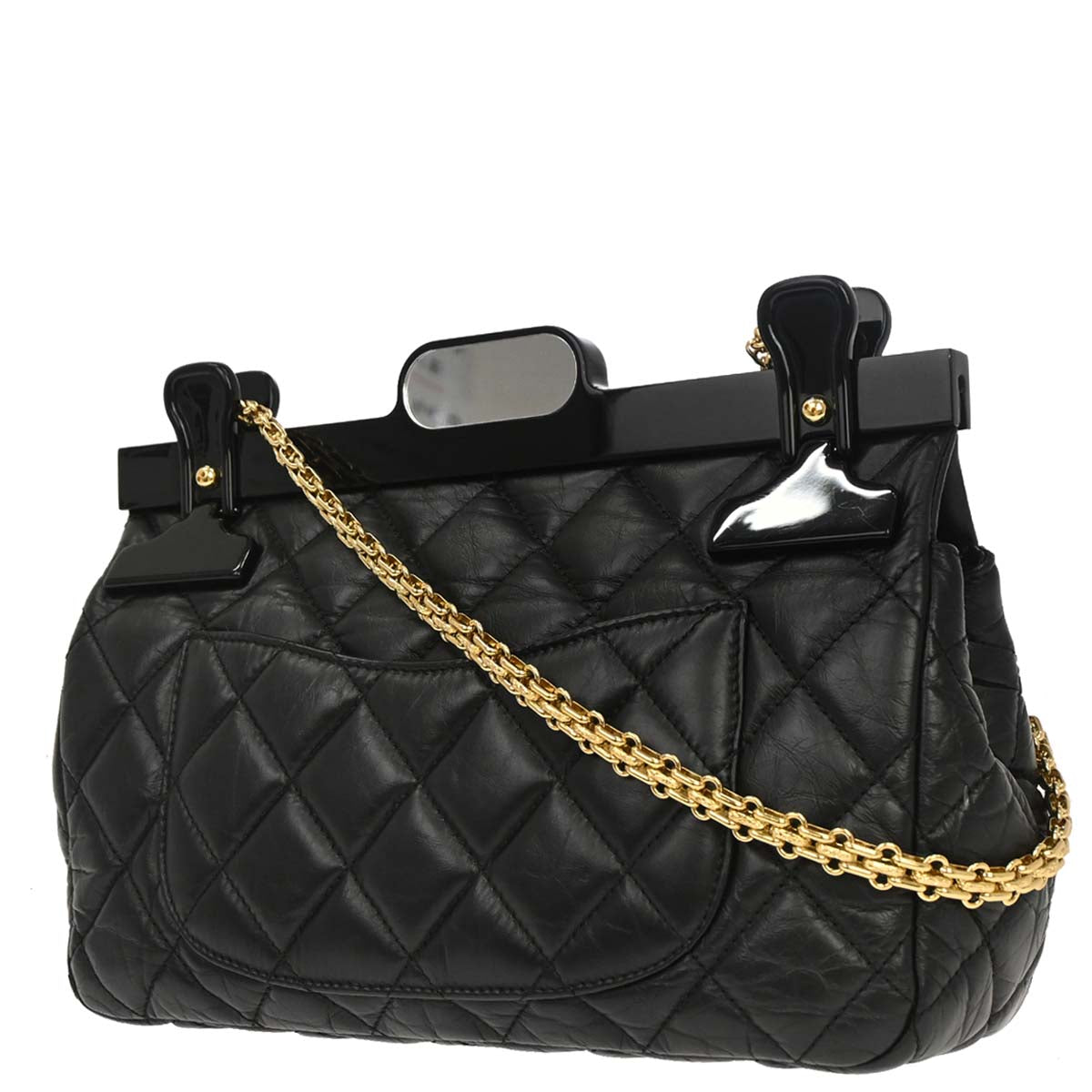Chanel 2017 Black Calfskin Mademoiselle Lock Hanger Flap Shoulder Bag