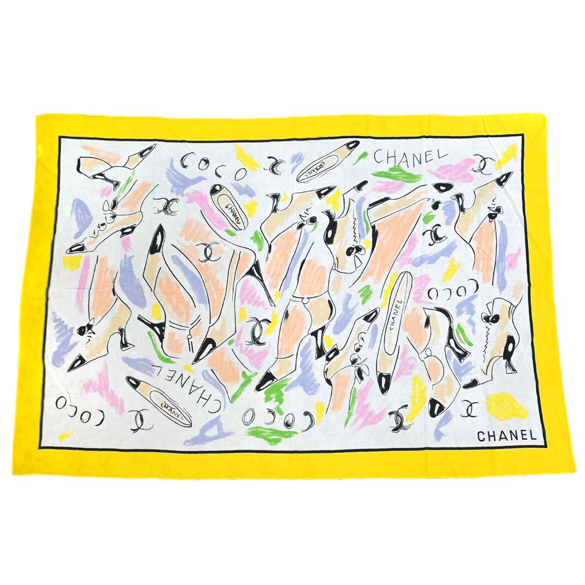 Chanel Big Scarf Pareo Yellow White