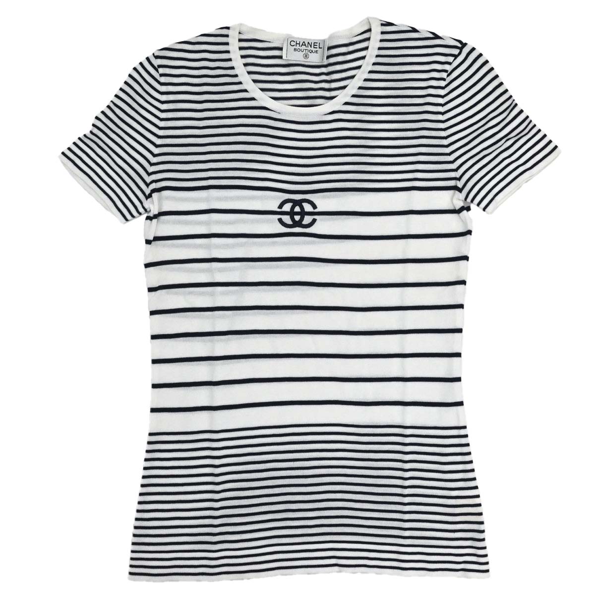 Chanel Short Sleeve Border Top White #36