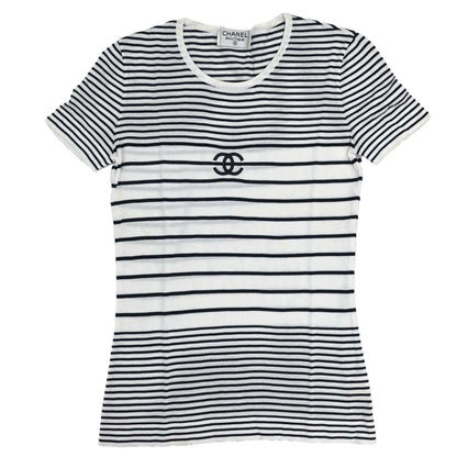 Chanel Short Sleeve Border Top White #36