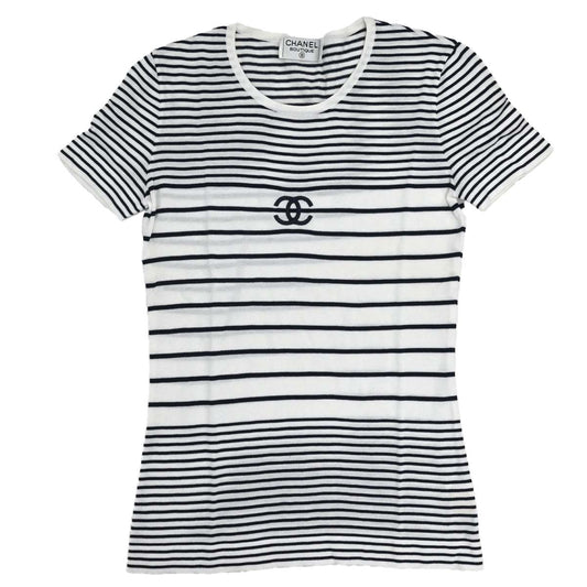 Chanel Short Sleeve Border Top White #36