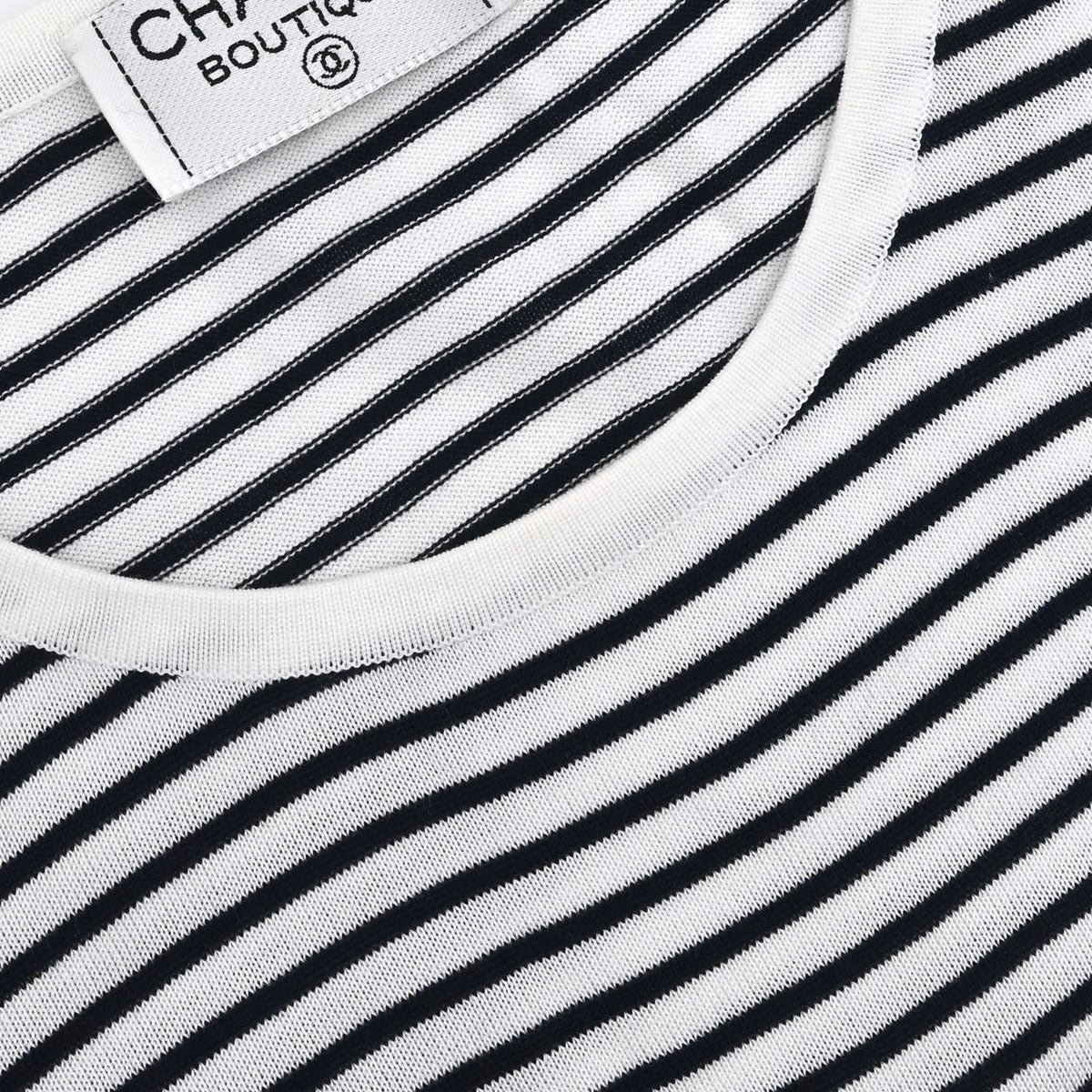 Chanel Short Sleeve Border Top White #36