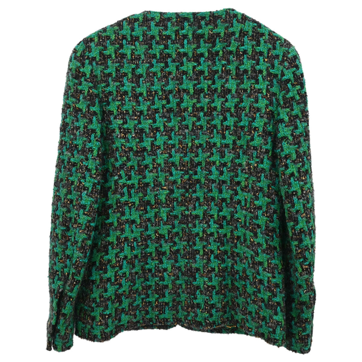 Chanel Collarless Houndstooth Tweed Jacket Green