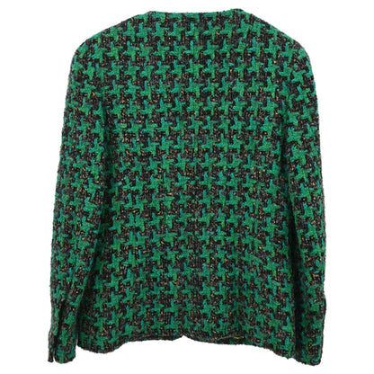 Chanel Collarless Houndstooth Tweed Jacket Green