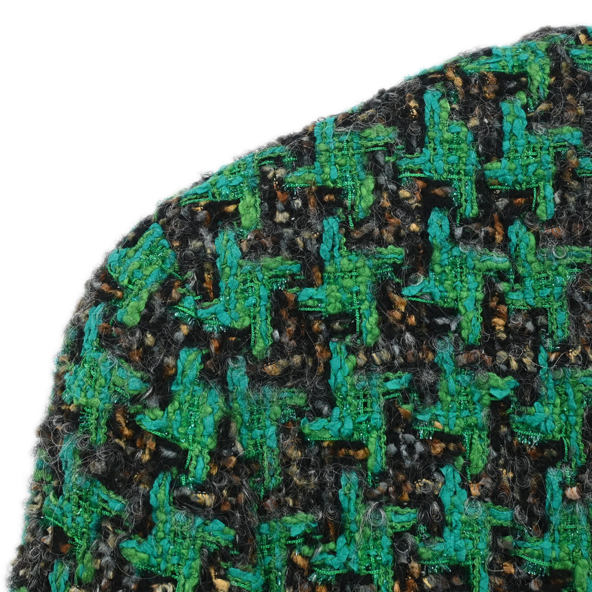 Chanel Collarless Houndstooth Tweed Jacket Green