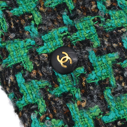 Chanel Collarless Houndstooth Tweed Jacket Green