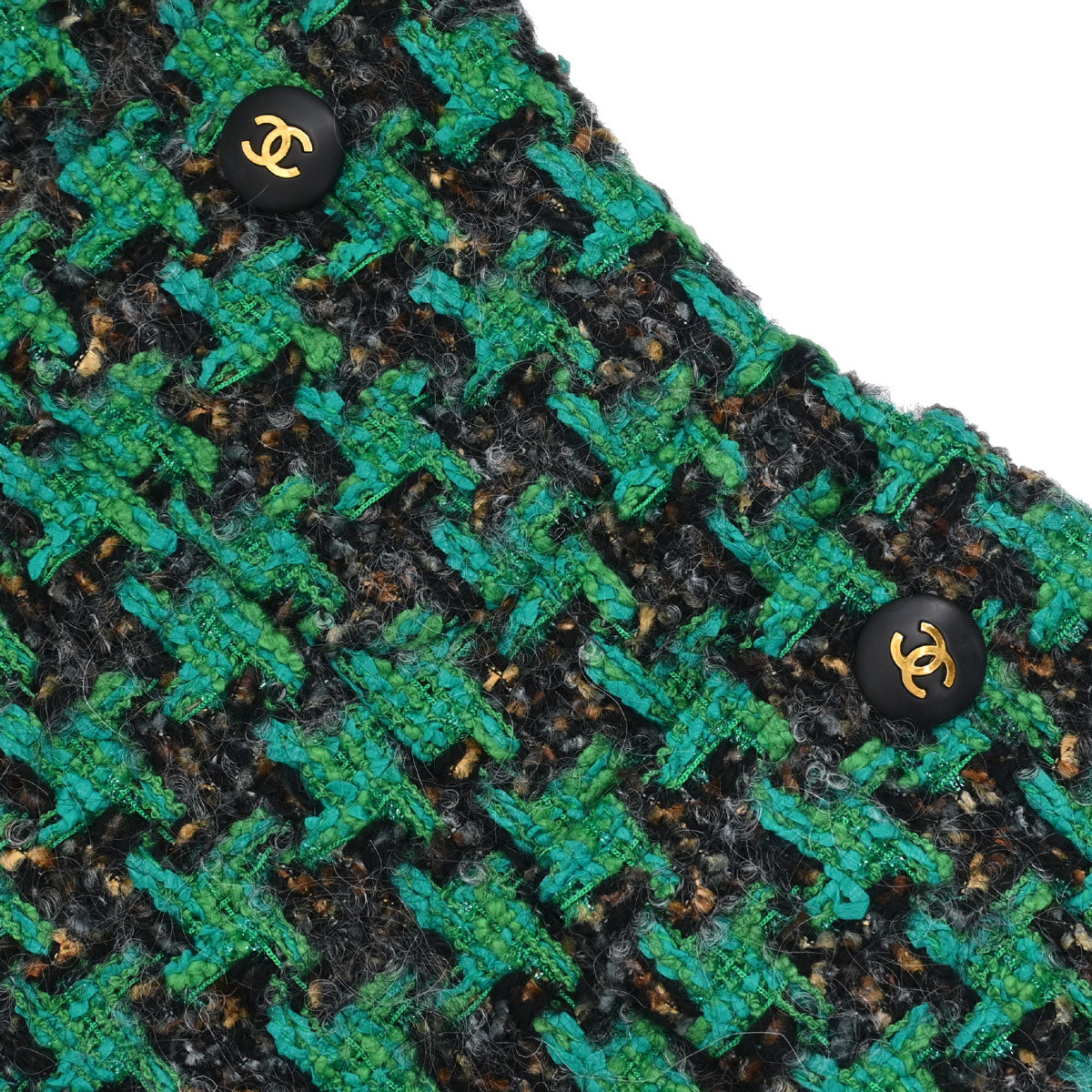 Chanel Collarless Houndstooth Tweed Jacket Green