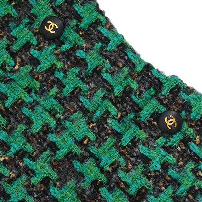 Chanel Collarless Houndstooth Tweed Jacket Green