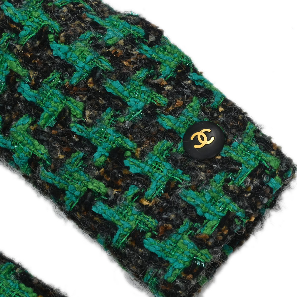Chanel Collarless Houndstooth Tweed Jacket Green
