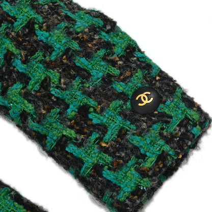 Chanel Collarless Houndstooth Tweed Jacket Green