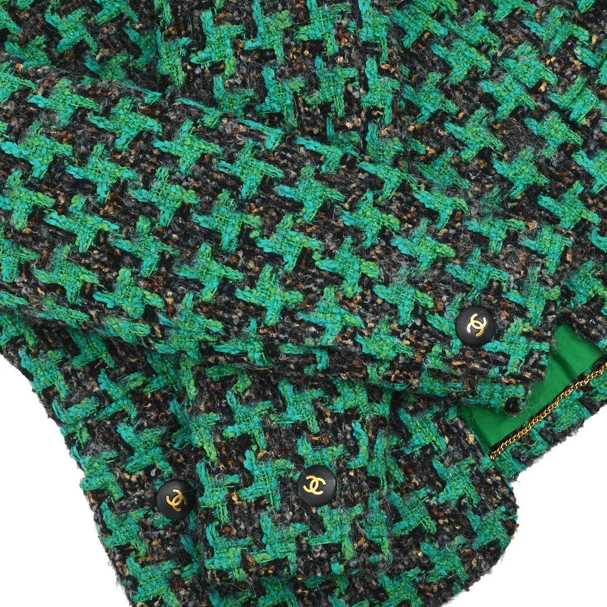 Chanel Collarless Houndstooth Tweed Jacket Green