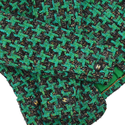 Chanel Collarless Houndstooth Tweed Jacket Green