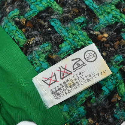 Chanel Collarless Houndstooth Tweed Jacket Green