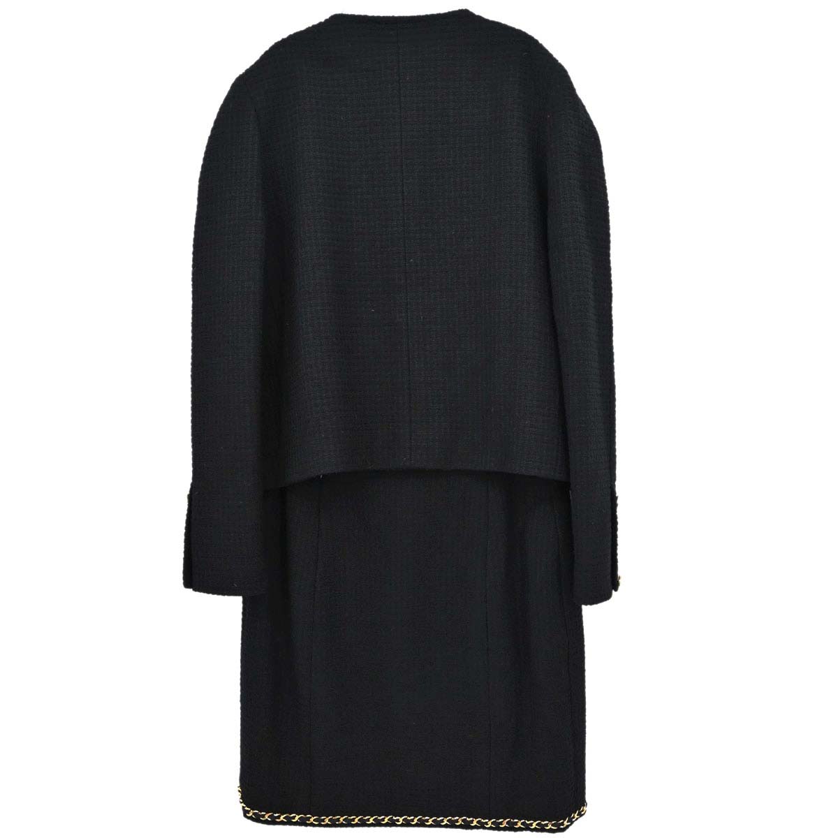 Chanel Setup Suit Jacket Skirt Tweed Black