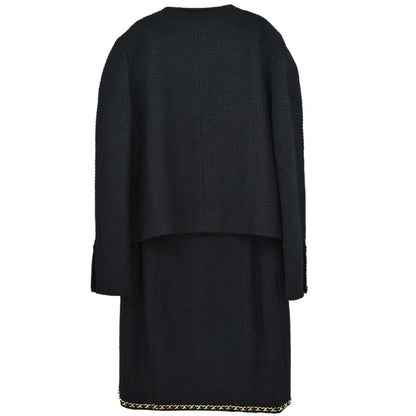 Chanel Setup Suit Jacket Skirt Tweed Black