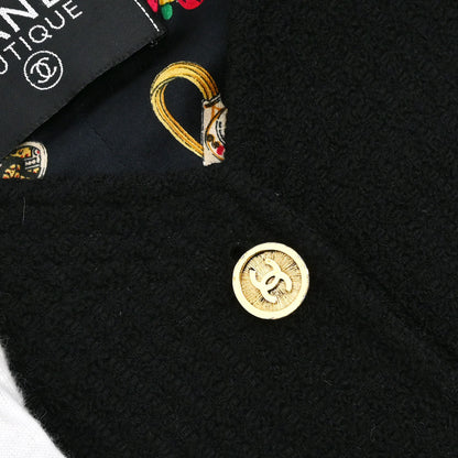 Chanel Setup Suit Jacket Skirt Tweed Black