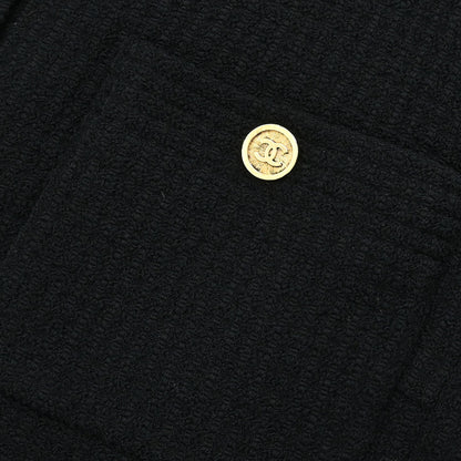 Chanel Setup Suit Jacket Skirt Tweed Black