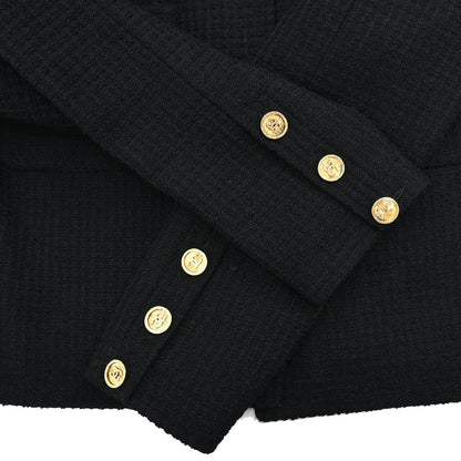 Chanel Setup Suit Jacket Skirt Tweed Black
