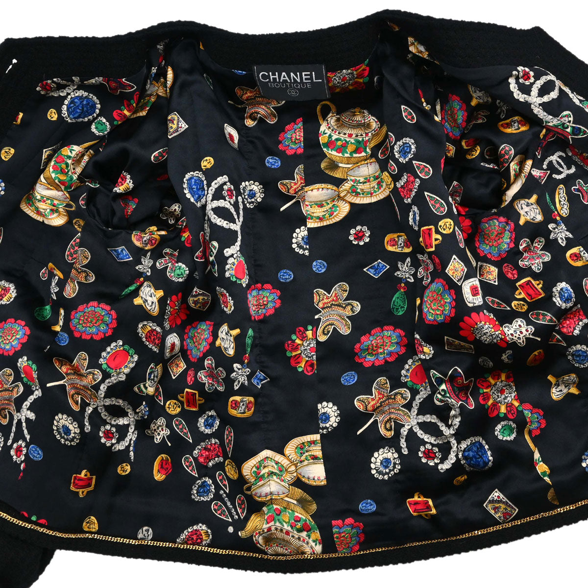 Chanel Setup Suit Jacket Skirt Tweed Black