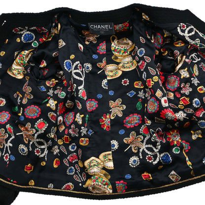 Chanel Setup Suit Jacket Skirt Tweed Black