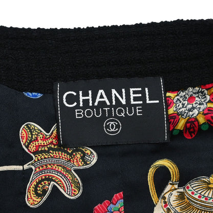 Chanel Setup Suit Jacket Skirt Tweed Black
