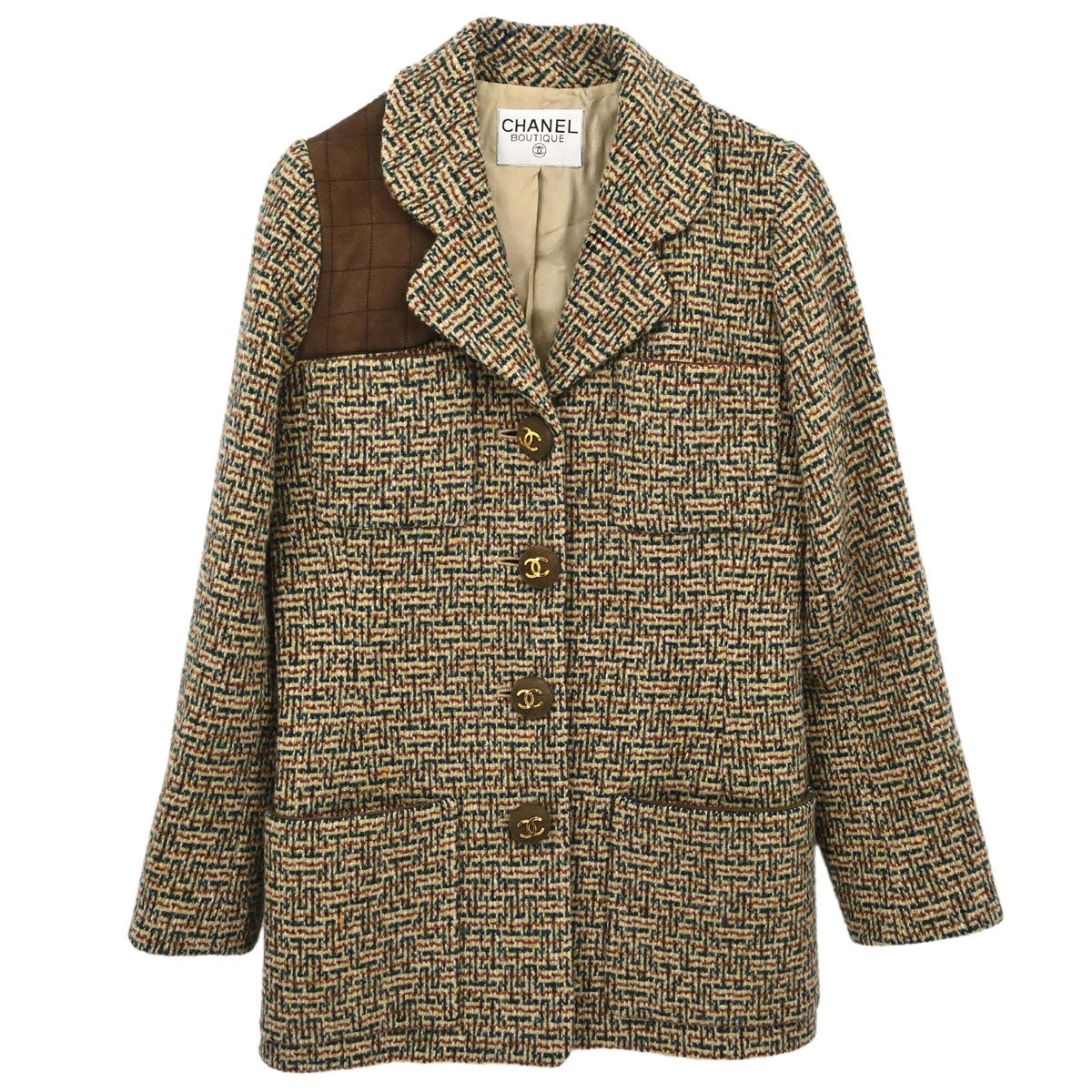 Chanel Single Breasted Tweed Jacket Brown