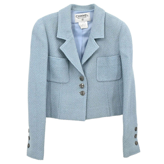 Chanel 1997 Single Breasted Tweed Jacket Light Blue #40