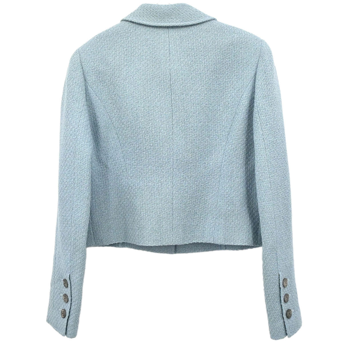 Chanel 1997 Single Breasted Tweed Jacket Light Blue #40