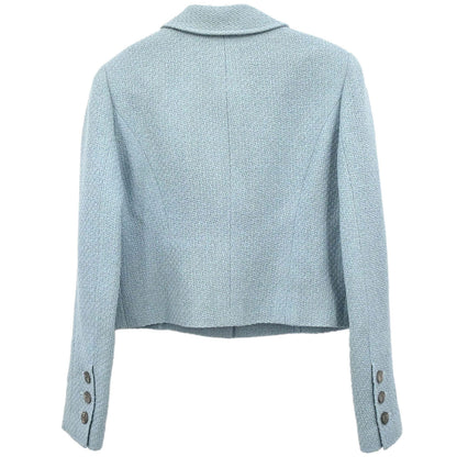 Chanel 1997 Single Breasted Tweed Jacket Light Blue #40