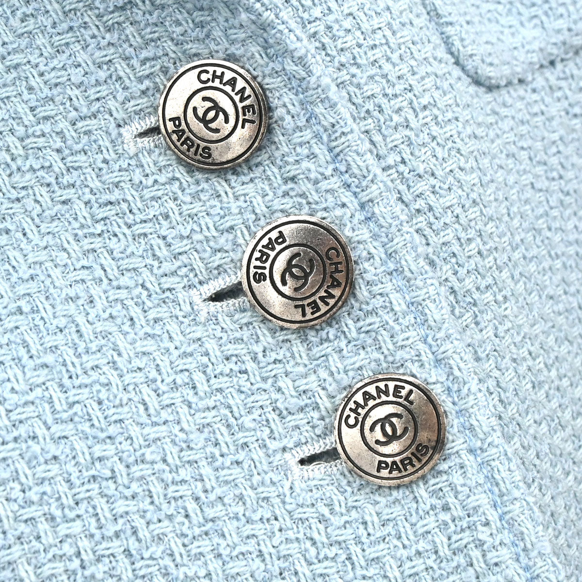 Chanel 1997 Single Breasted Tweed Jacket Light Blue #40