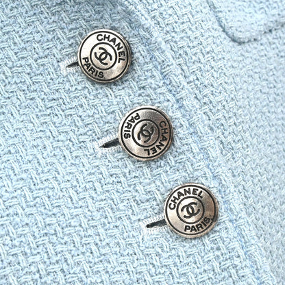 Chanel 1997 Single Breasted Tweed Jacket Light Blue #40