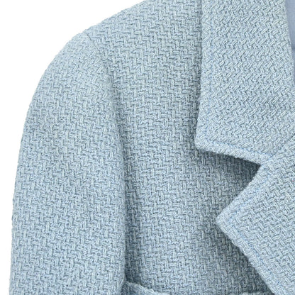 Chanel 1997 Single Breasted Tweed Jacket Light Blue #40