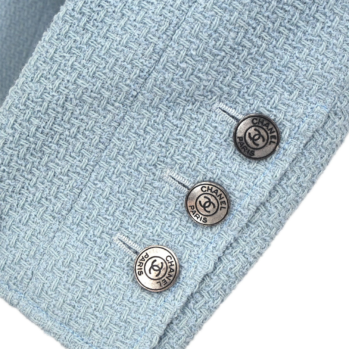 Chanel 1997 Single Breasted Tweed Jacket Light Blue #40