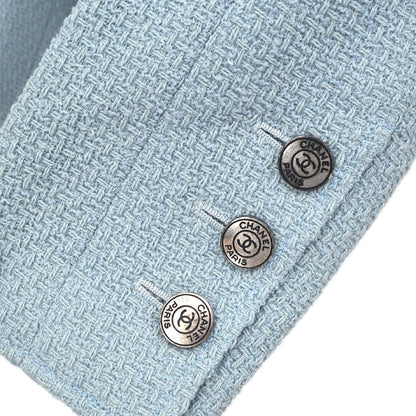 Chanel 1997 Single Breasted Tweed Jacket Light Blue #40