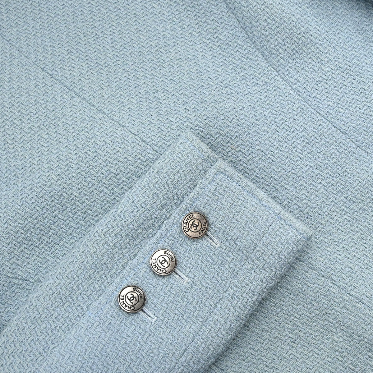 Chanel 1997 Single Breasted Tweed Jacket Light Blue #40