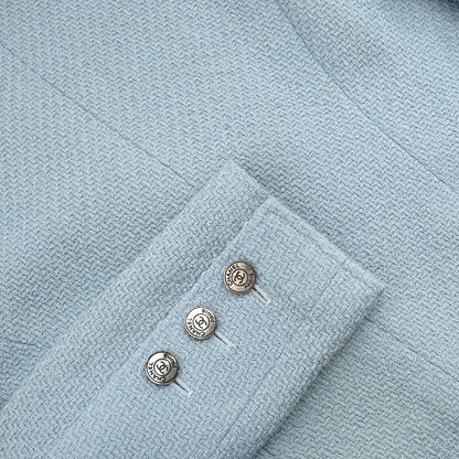 Chanel 1997 Single Breasted Tweed Jacket Light Blue #40