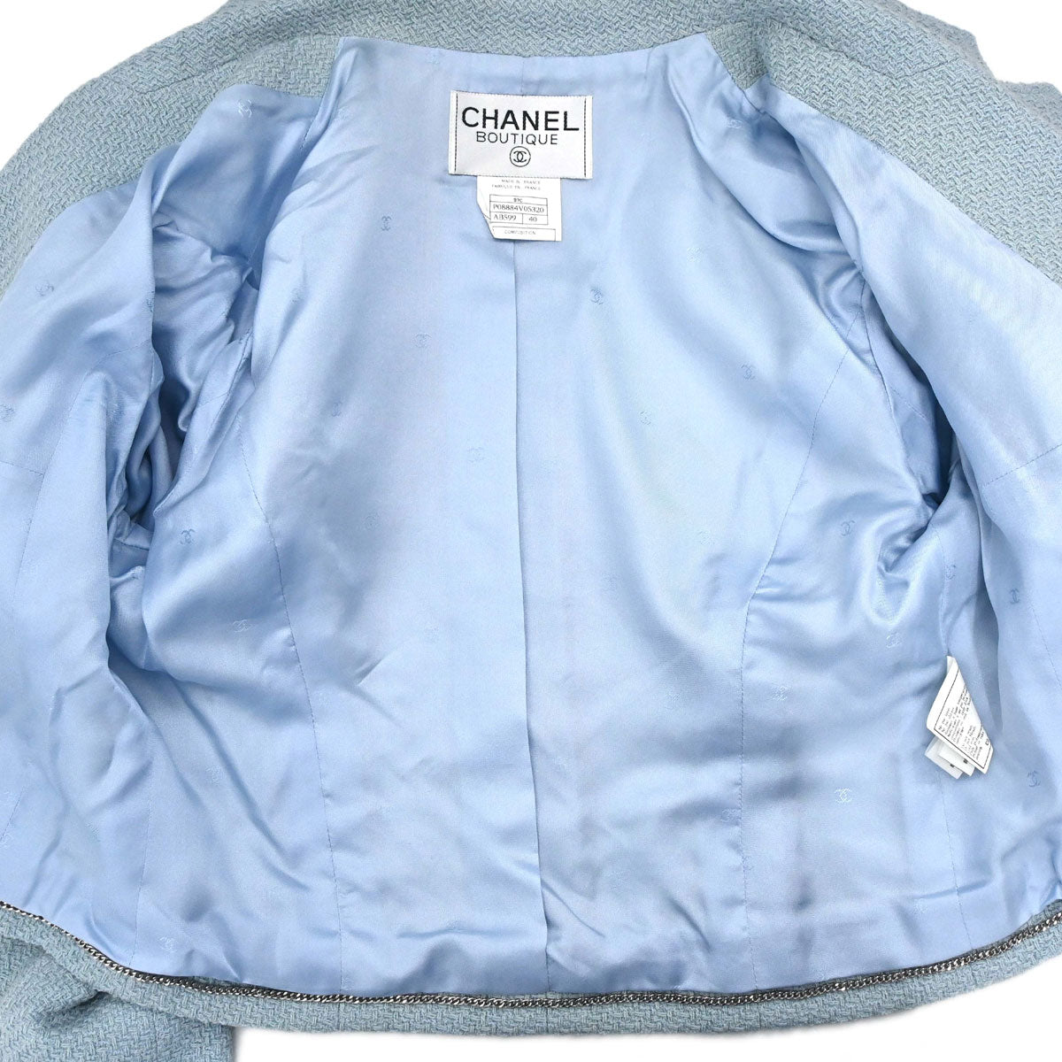Chanel 1997 Single Breasted Tweed Jacket Light Blue #40